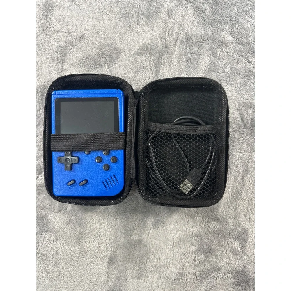 Retro Handheld Game Console Blue 8-Bit Portable Gaming System with Case Cable